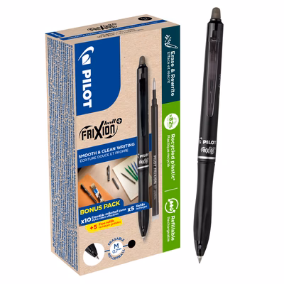 Immagine di Roller colore nero PILOT FRIXION BALL PLUS Clicker canc. Greenpack p.fine mm 0,7 (10roller+10refill)