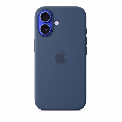 Immagine di Cover Magsafe in silicone colore denim per iPhone 16 Plus
