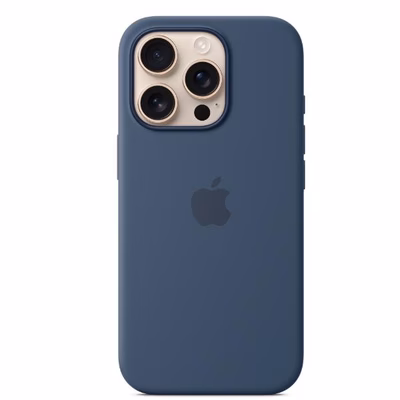 Immagine di Cover Magsafe in silicone colore denim per iPhone 16 Pro