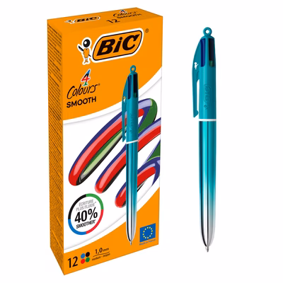 Immagine di Penna multifunzione a sfera a scatto BIC 4 COLOURS SMOOTH fusto verde acqua punta media mm 1