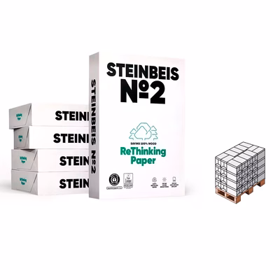 Immagine di Pallet carta riciclata fot. A4 g80 STEINBEIS TREND WHITE N.2 risma da 500ff (Calabria-Sicilia-Sard.)