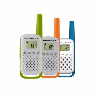 Immagine di Ricetrasmittente motorola walkie talkie t42 verde/arancione/petrolio 3pk 59t42triplepack