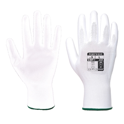 Immagine di Guanto interamente spalmanno i poliuretano PORTWEST A129 colore bianco taglia XXL - paio