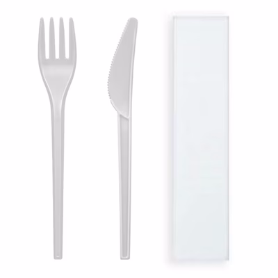 Immagine di Bis (forchetta,coltello in CPLA) + 1 tovagliolo 2 veli ALMA ECO NATURAL