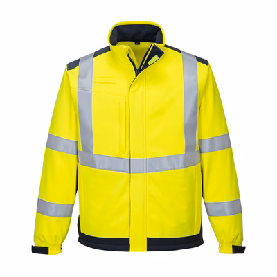 Immagine di Softshell modaflame multi norma arco elettrico PORTWEST MV72 colore giallo/blu navy taglia M