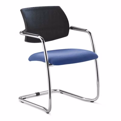 Immagine di Sedia visitatore ELICA SYSTEM su slitta schienale nero sedile blu