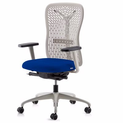 Immagine di Sedia operativa FLEXA struttura bianca sedile tessuto blu