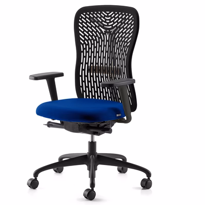 Immagine di Sedia operativa FLEXA struttura nera sedile tessuto blu