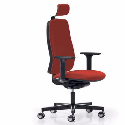 Immagine di Sedia operativa WIN con poggiatesta struttura nera schienale imbottito rosso