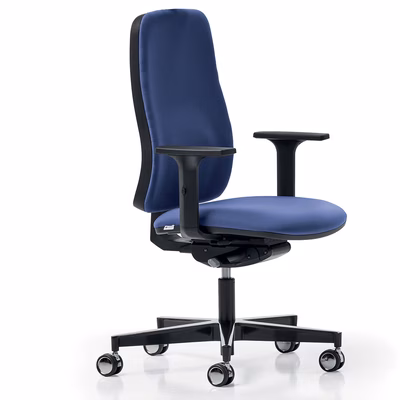 Immagine di Sedia operativa WIN senza poggiatesta struttura nera schienale imbottito blu