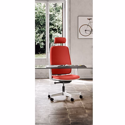 Immagine di Sedia operativa WIN con poggiatesta struttura bianca schienale imbottito rosso