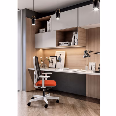 Immagine di Sedia operativa WIN senza poggiatesta struttura bianca schienale rete nera rosso