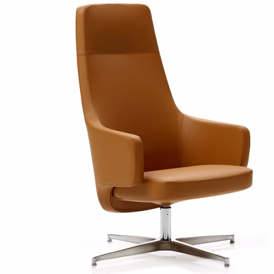 Immagine di Sedia visitatore EDGAR LOUNGE schienale alto 4 razze su piedini colore nocciola