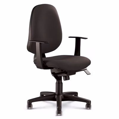 Immagine di Sedia operativa ELICA ZIP con braccioli fissi a T rivestimento in ecopelle ignifuga colore nero