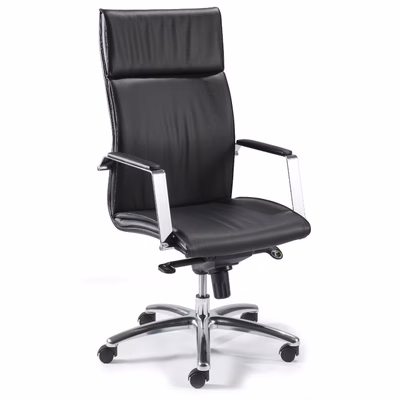 Immagine di Sedia direzionale IRIS schienale alto con oscillante pelle nera