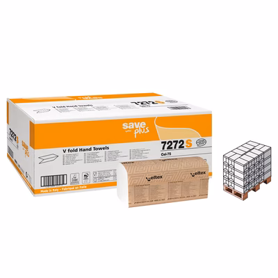 Immagine di Pallet carta asciugamani riciclata piegata a "V" CELTEX SAVE in carta riciclata 2 veli 200 fogli