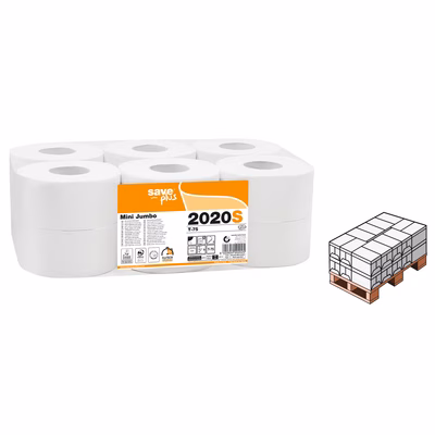 Immagine di Mezzo pallet carta igienica mini jumbo in carta riciclata CELTEX SAVE 2 veli 1000 strappi 150 metri