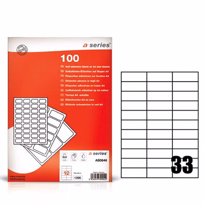 Immagine di Etichette adesive in carta bianca per stampanti laser e Inkjet 70x25,4 mm 100 ff