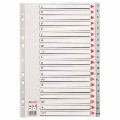 Immagine di Separatore ESSELTE in PPL A4 con rubrica alfabetica