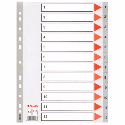 Immagine di Separatore ESSELTE in PPL A4 con rubrica numerica 1-12
