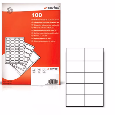 Immagine di Etichette adesive in carta bianca per stampanti laser e Inkjet 105x57 mm 100 ff