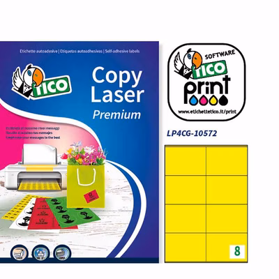 Immagine di Etichette adesive giallo opaco in carta certificata FSC®, 105x72mm, 8 etichette per foglio, 70 fogli