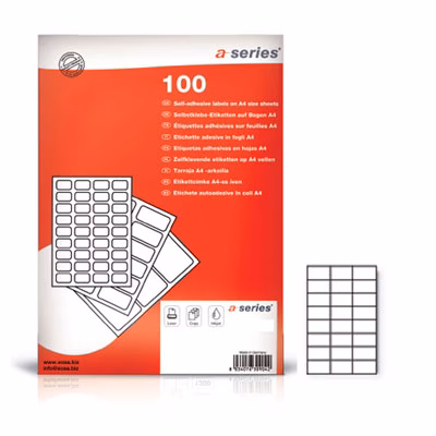Immagine di Etichette adesive in carta bianca per stampanti laser e Inkjet 70x37 mm 100 ff