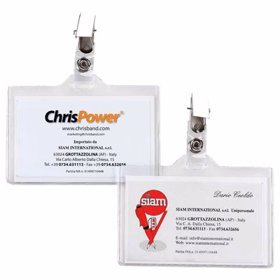 Immagine di Portabadge in pvc con cartoncino e clip cm 9x6