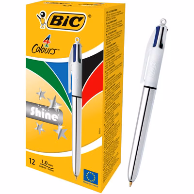 Immagine di Penna multifunzione a sfera a scatto BIC 4 COLOURS SHINE SILVER punta media mm 1