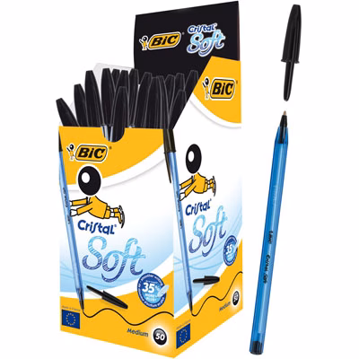 Immagine di Penna a sfera colore nero BIC CRISTAL SOFT punta media mm 1,2
