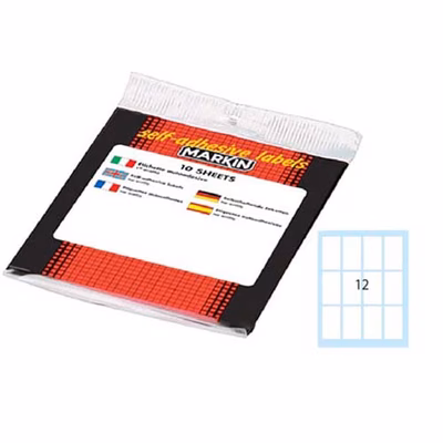 Immagine di Etichette adesive bianche scrivibili a mano MARKIN X10034, 46x27mm, 12 etichette per foglio, 10 ff