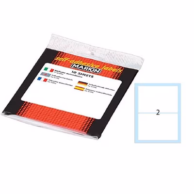 Immagine di Etichette adesive bianche scrivibili a mano MARKIN X10050, 95x66mm, 2 etichette per foglio, 10 fogli