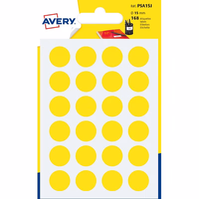 Immagine di Etichette ad.rotonde in carta colorata gialla, scrivibili a mano, Ø 15 mm, 24 etich.per foglio, 7 ff