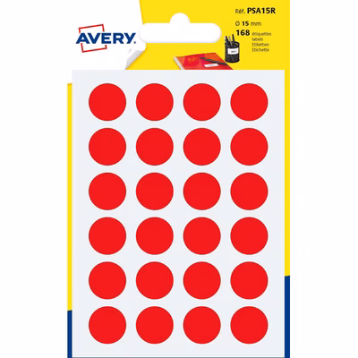 Immagine di Etichette ad.rotonde in carta colorata rossa, scrivibili a mano, Ø 15 mm, 24 etich.per foglio, 7 ff