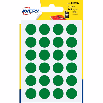 Immagine di Etichette ad.rotonde in carta colorata verde, scrivibili a mano, Ø 15 mm, 24 etich.per foglio, 7 ff