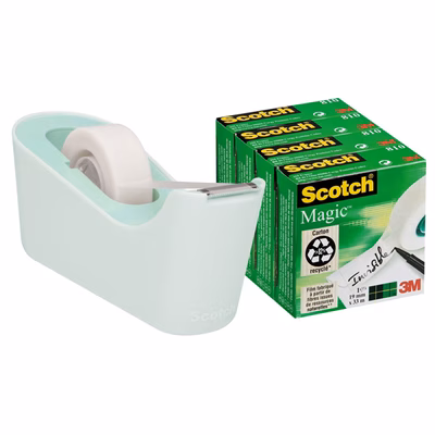 Immagine di Dispenser nastro adesivo 3M C18 base appesantita + 4 rotoli MAGIC 810 mm 19x33 m colore menta