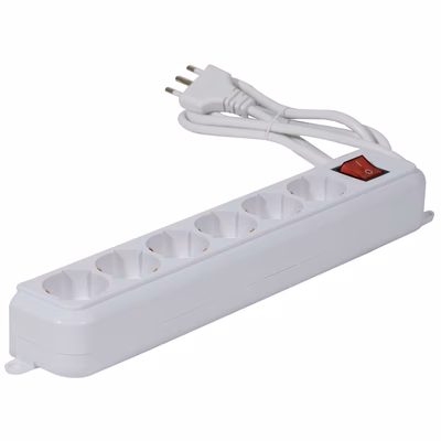 Immagine di Multipresa BRIXO con cavo 1,5 metri 6 posti spina grande 16A > prese univ. Schuko/bipasso bianca