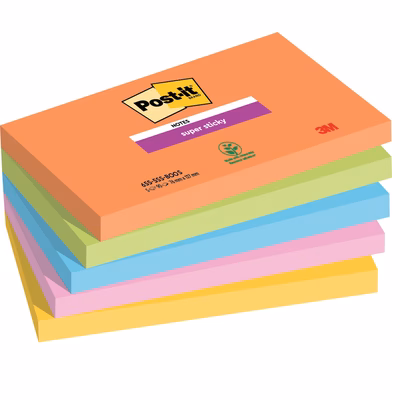 Immagine di Post-it Super Sticky boost 655-5SS-BOOS 90ff 76x127 mm colori assortiti