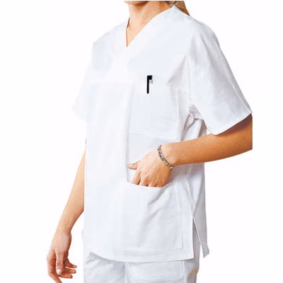 Immagine di Casacca unisex collo a v 100% cotone bianco XL