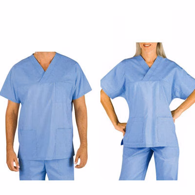 Immagine di Casacca unisex collo a v 100% cotone celeste XXL