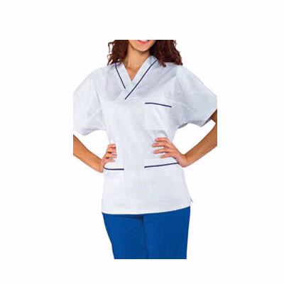 Immagine di Casacca unisex collo a v 100% cotone bian/azz L