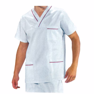 Immagine di Casacca unisex collo a v 100% cotone bian/bord XXL