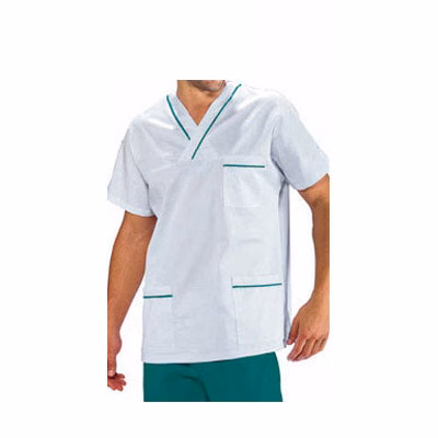 Immagine di Casacca unisex collo a v 100% cotone bian/ver S