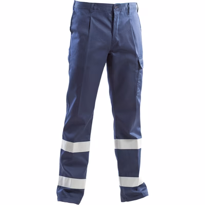 Immagine di Pantalone invernale P&P LOYAL FLASH cotone fustagno con bande rifrangenti colore blu taglia L