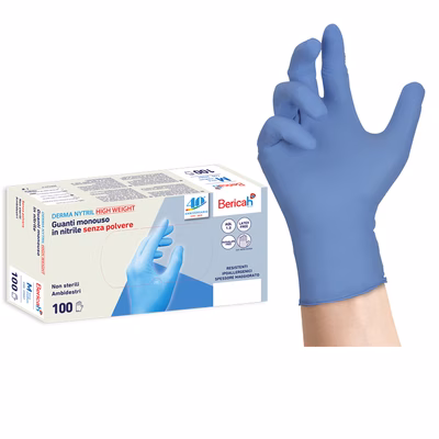 Immagine di Guanti monouso in nitrile senza polvere BERICAH Derma Nytril High Weight colore blu taglia L