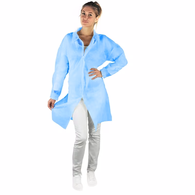Immagine di Camice monouso da laboratorio in TNT 30g BERICAH VELCRO colore azzurro taglia L