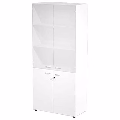 Immagine di Libreria c/ante battenti basse in melaminico e alte in vetro satinato GUIT cm 90x46x200 bianco