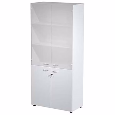 Immagine di Libreria c/ante battenti basse in melaminico e alte in vetro satinato GUIT cm 90x46x200 grigio
