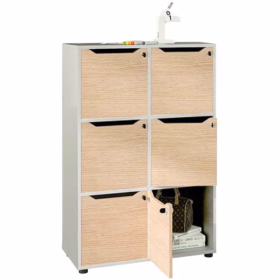 Immagine di Mobile MAILBOX 6 caselle cm 80x40x121,6 struttura grigio alluminio ante rovere ciaro