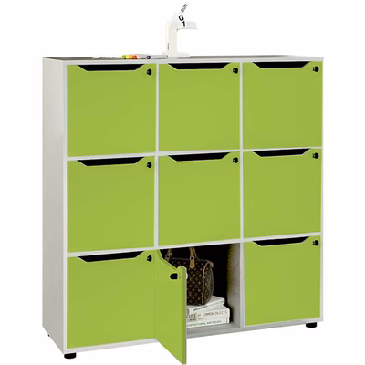 Immagine di Mobile MAILBOX 9 caselle cm 119x40x121,6 struttura grigio alluminio ante verde